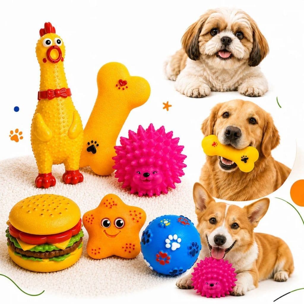 Kit 6 Brinquedos Para Cachorro Anti Estresse Pet Mordedor Interativo Borracha com Sino Pet Cachorro Filhote