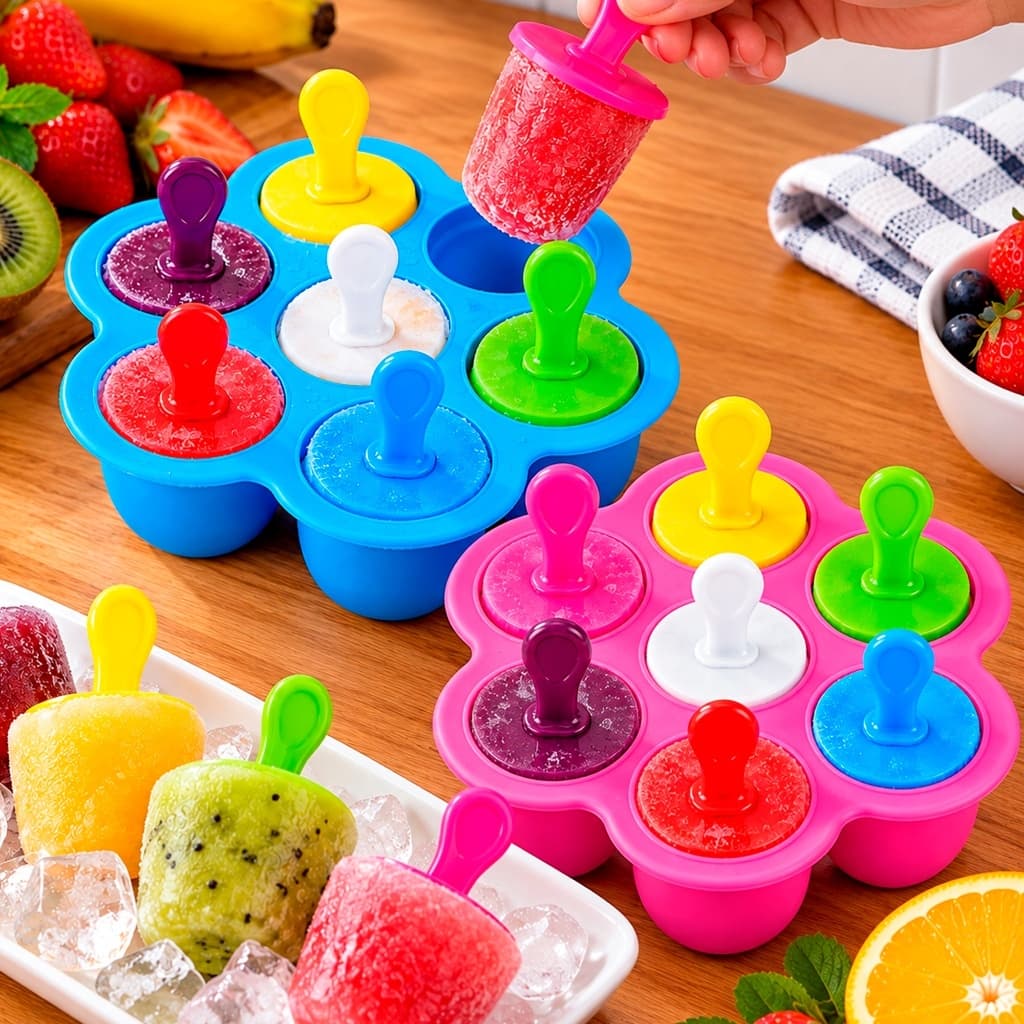 Forminha de Picolé Silicone Com Palitos e Tampa Ideal Molde Reutilizável Sorvete Infantil Leite Bebê