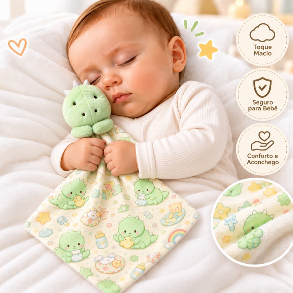Naninha Bebê de Apego com Prendedor de Chupeta – Cabecinha Plush Mantinha Macia Frente Plush Verso Malha Recém-Nascido