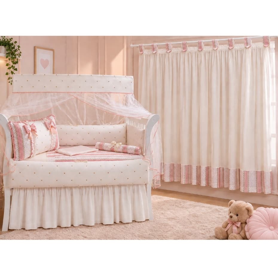 KIT ENXOVAL PARA BERÇO BEBÊ - JA COM A SAIA +  1  CORTINA COMBINANDO COM O KIT - ESPECIAL - DELICADA