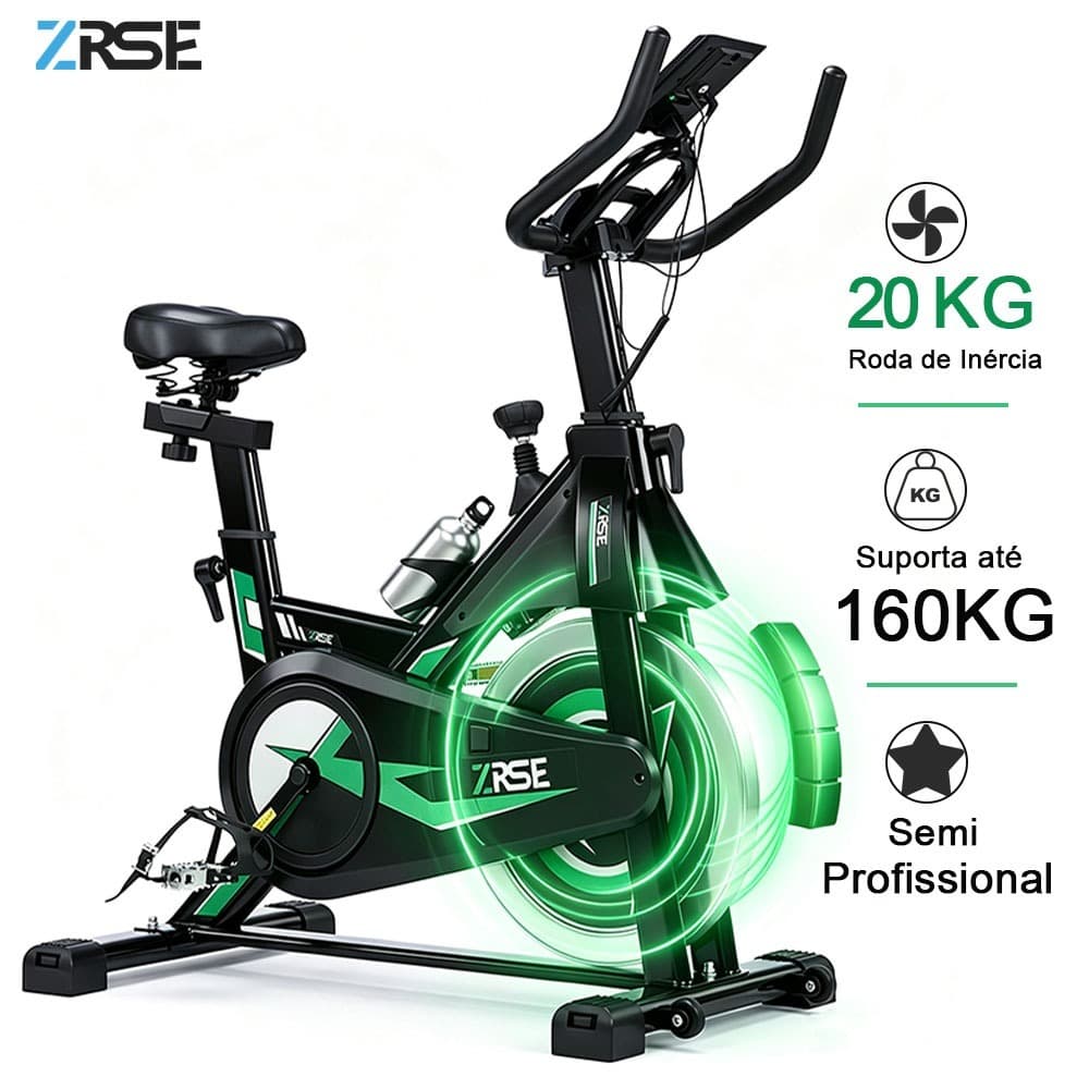 ZRSE Bicicleta Spinning Ergométrica Magnética Volante 20KG Silenciosa—até 160kg Ajustável P/Treino em Casa