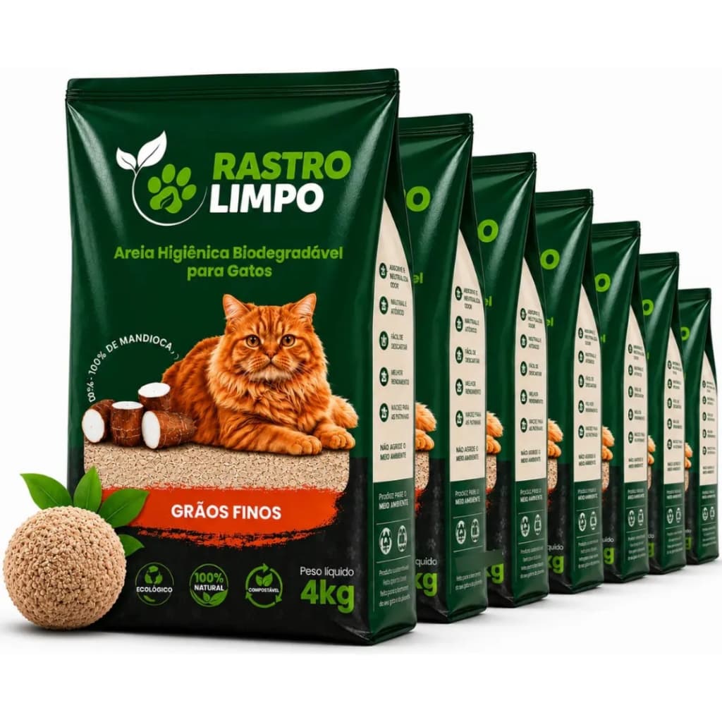 Areia Para Gatos 24kg Biodegradável 100% Mandioca Grãos Finos Sanitária Higiênica Granulado Rastro Limpo
