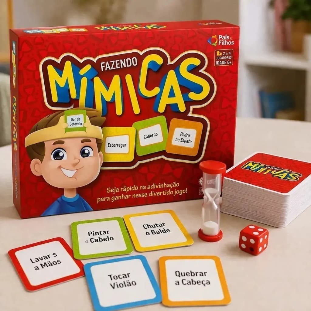 Jogo Fazendo Mímicas Pais & Filhos Jogo de Tabuleiro 2 a 4 Jogadores Diversão em Família