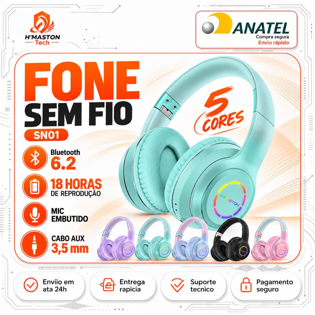 H'MASTON SN01 Fone Gamer Bluetooth Fone Gamer Com Microfone Headset Gamer Sem Fio Fone De Ouvido Headset Bateria 18h