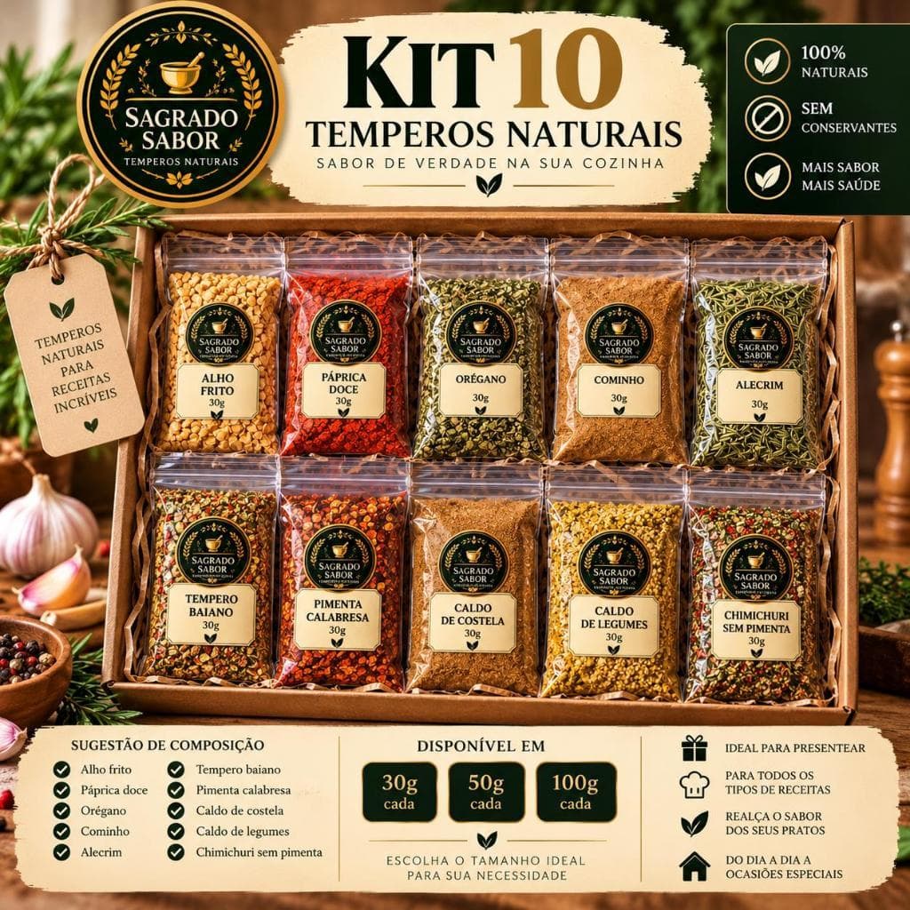 Kit 10 Temperos e Condimentos - Super Completo - Envio Já