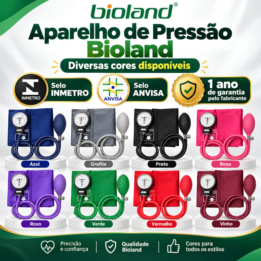 Aparelho de Pressão Arterial Aneróide Bioland Esfigmomanômetro Adulto Profissional Colorido com Garantia de 1 Ano