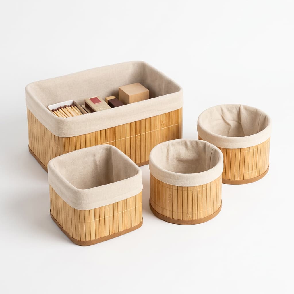 Kit 4 Cestos Organizador Multiuso Bambu Sustentavel Duravel Organizador  Armário Banheiro Cozinha