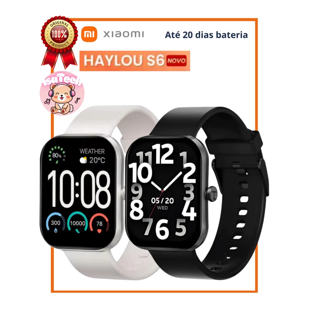 Relógio Haylou S6 Smart Watch 2.01"HD Display 5.3Bluetooth Chamando bateria 20dias Relógio Esportivo