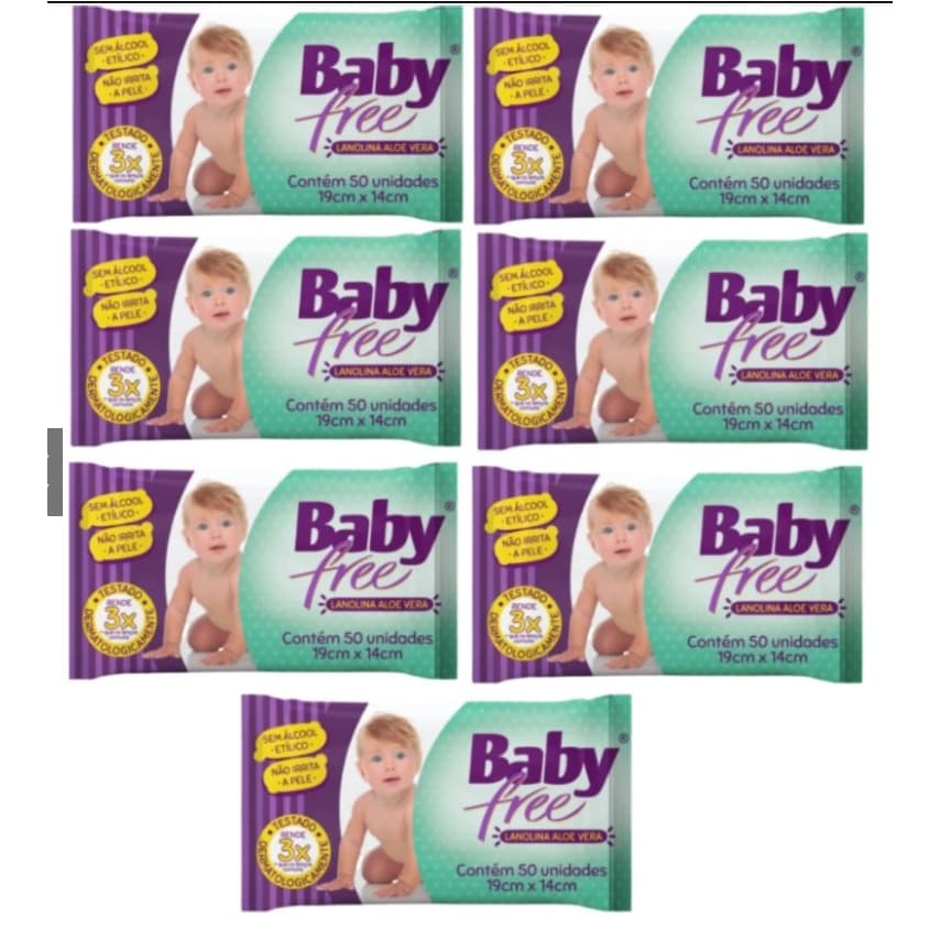 Kit com 7 Lenços Umedecidos Baby Free  Toalha Umedecida Qualybless
