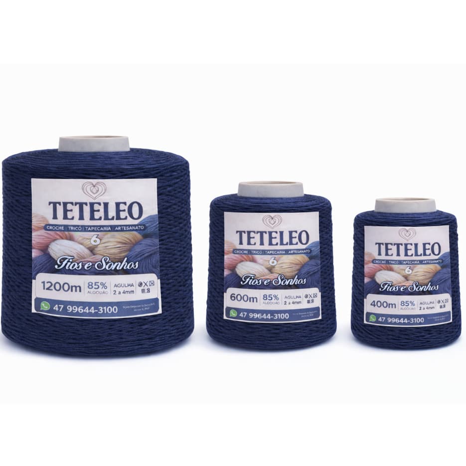 Barbante Antialérgico Sem Poeira Não Desbota TeTeLeo Fio Nº6 – Ideal para Crochê, Tricô e Artesanato Azul Marinho