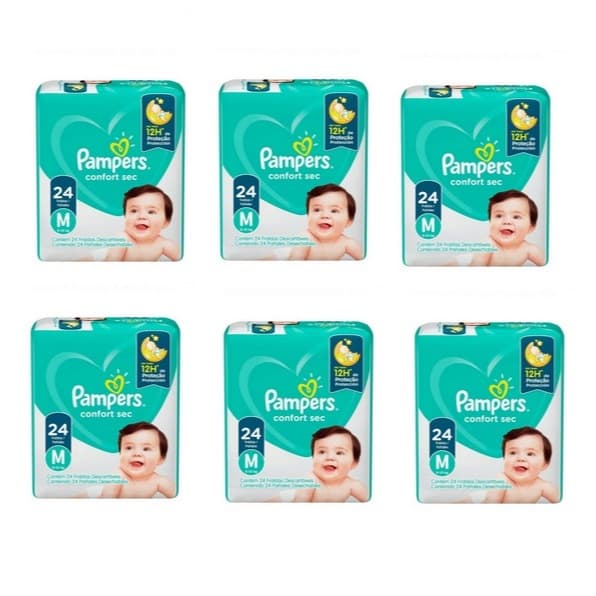 Kit (6x24) Fralda Pampers Confort Sec M com 144 Tiras