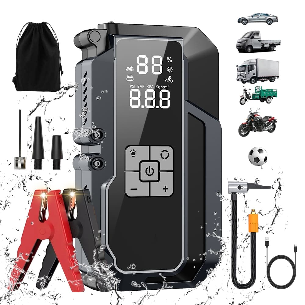 Auxiliar Partida Bateria Compressor Ar Emergência Portátil,26800mAh Auxiliar De Partida Bateria Veicular Com Power Bank