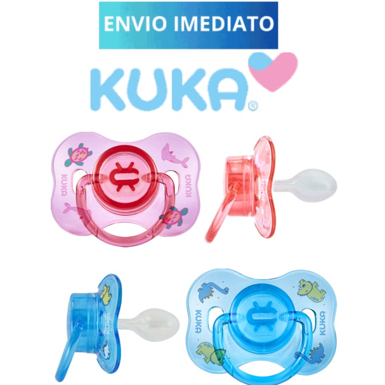 Chupeta Kuka Decorada Neon Bico Universal com Capuz Protetor +6 meses Azul e Rosa Menino e Menina