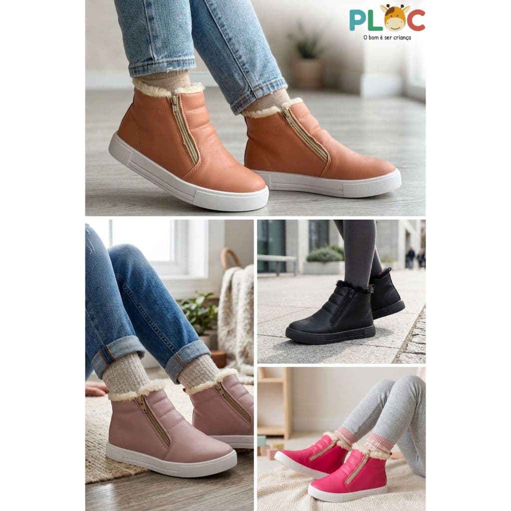 BOTA TÊNIS CANO ALTO INFANTIL MENINA FORRADA DE PELÚCIA SUPER MACIA E CONFORTÁVEL PLOC