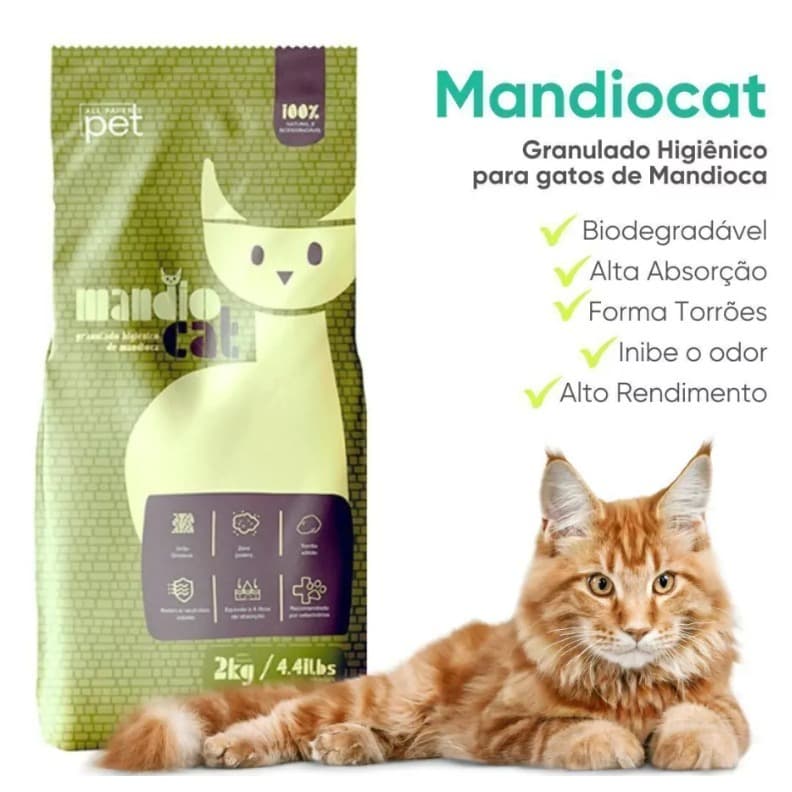 Areia Sanitária Natural Para Gatos Absorção Rápida - Mandiocat 2kg