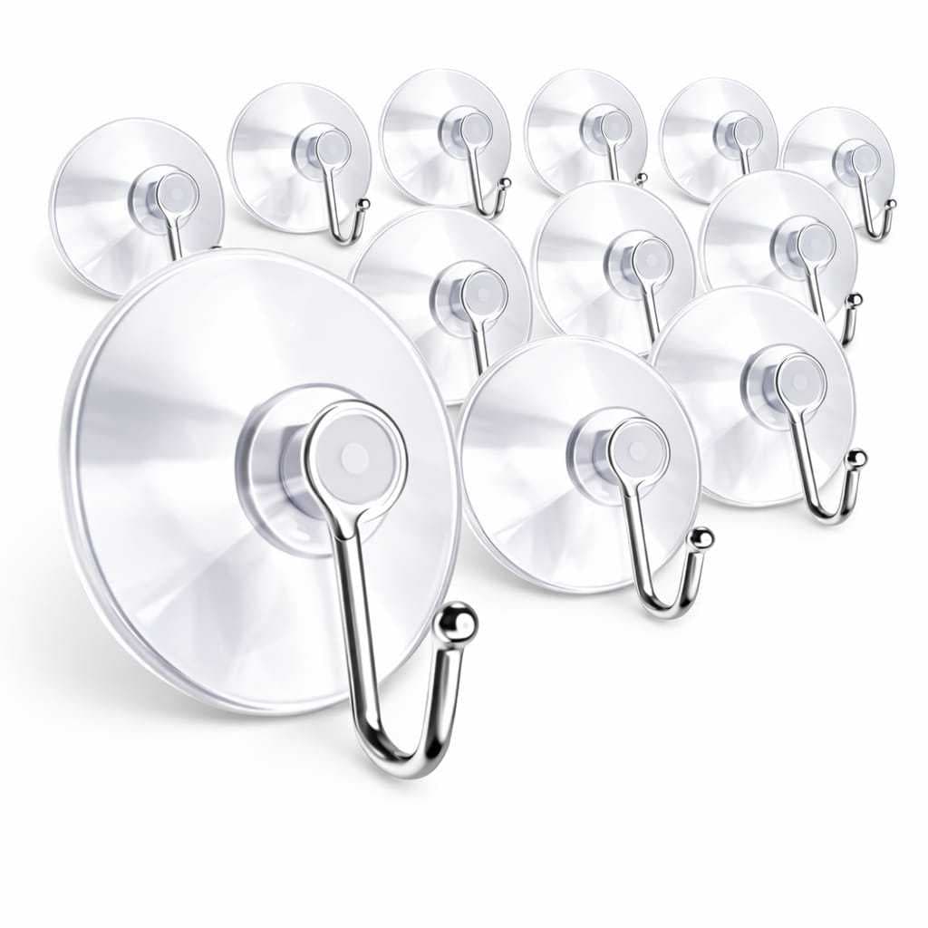 Kit Ventosa Silicone com Gancho Metal Transparente Multiuso Parede Banheiro Cozinha Organização