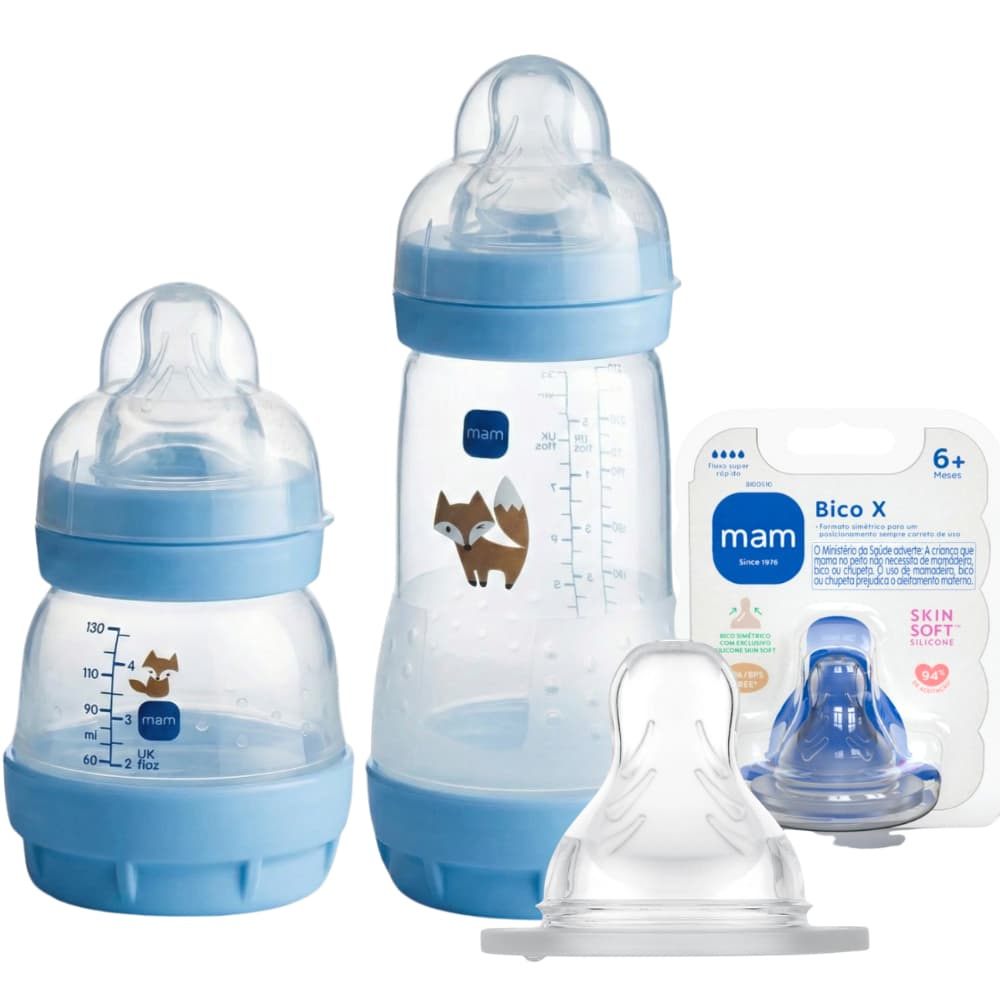 Kit Alimentação Completa Bebê Mam Mamadeiras Easy Start Anticolica 130ml 260ml + Bico 4 +4m