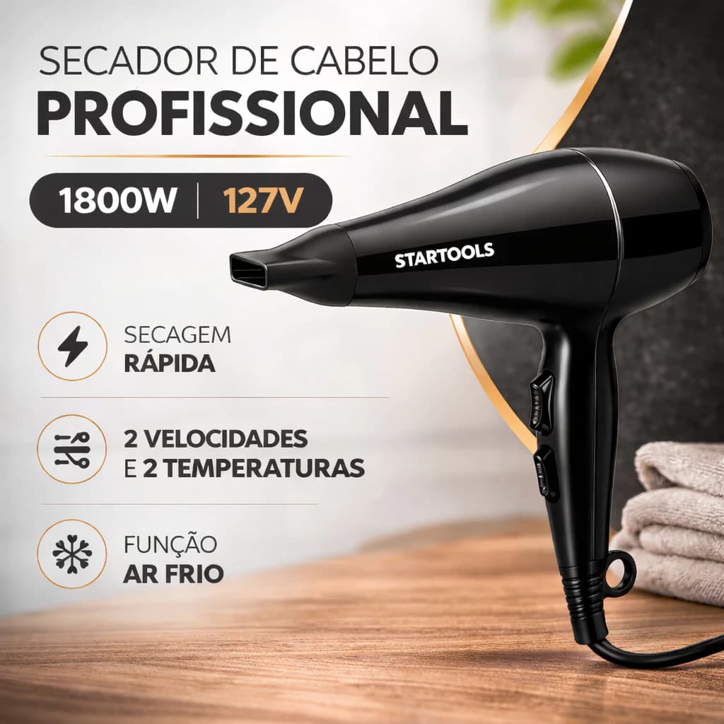 Secador Profissional 1800W Super Potente Bivolt | Secagem Rápida, Leve e Silencioso | Uso Profissional