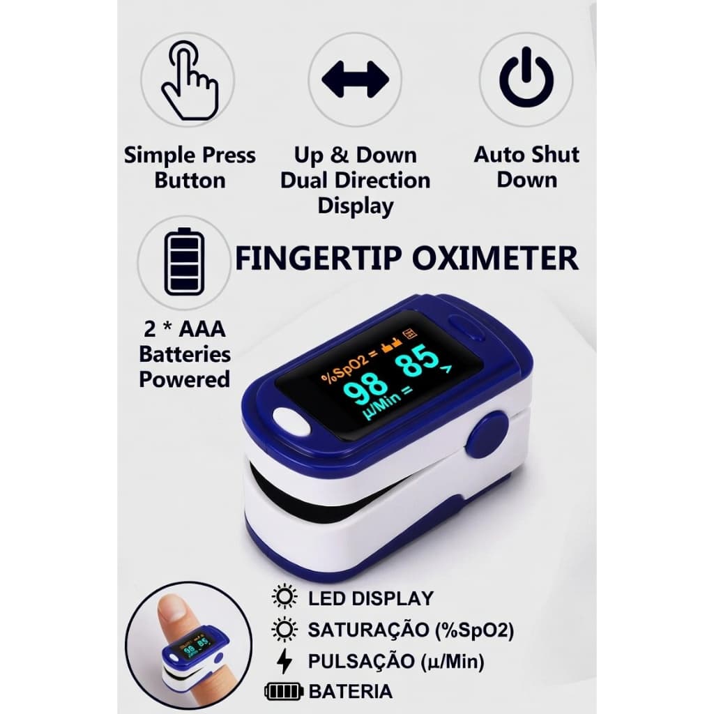 Oxímetro Digital de Dedo Profissional Medidor de Saturação SpO2 e Frequência Cardíaca Portátil