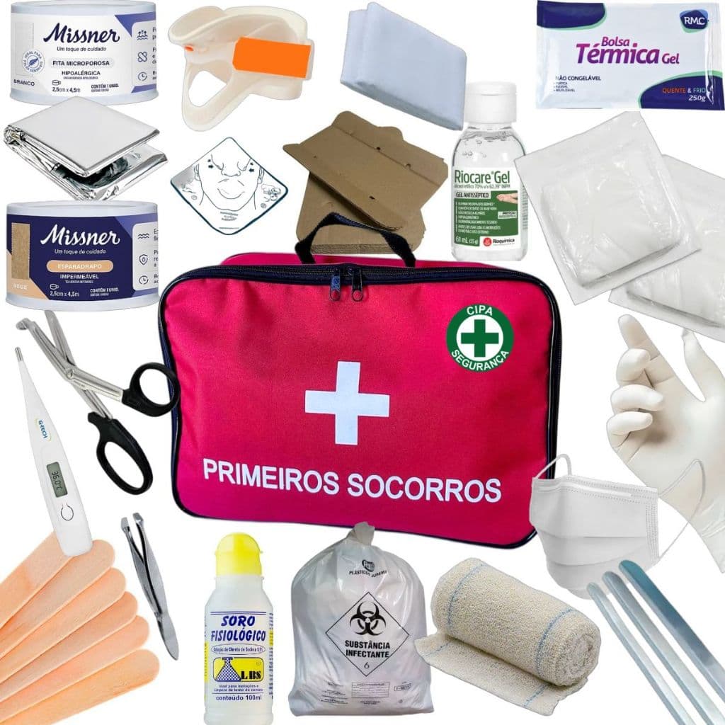 Kit Primeiros Socorros Modelo CIPA Tamanho Médio com Logo Portátil Prático Empresas Escolas