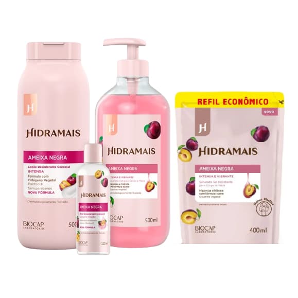 Kit Hidramais Ameixa Negra- Sabonete 500ml/Loção Hidratante 500ml/ Óleo Desodorante Corporal 120ml