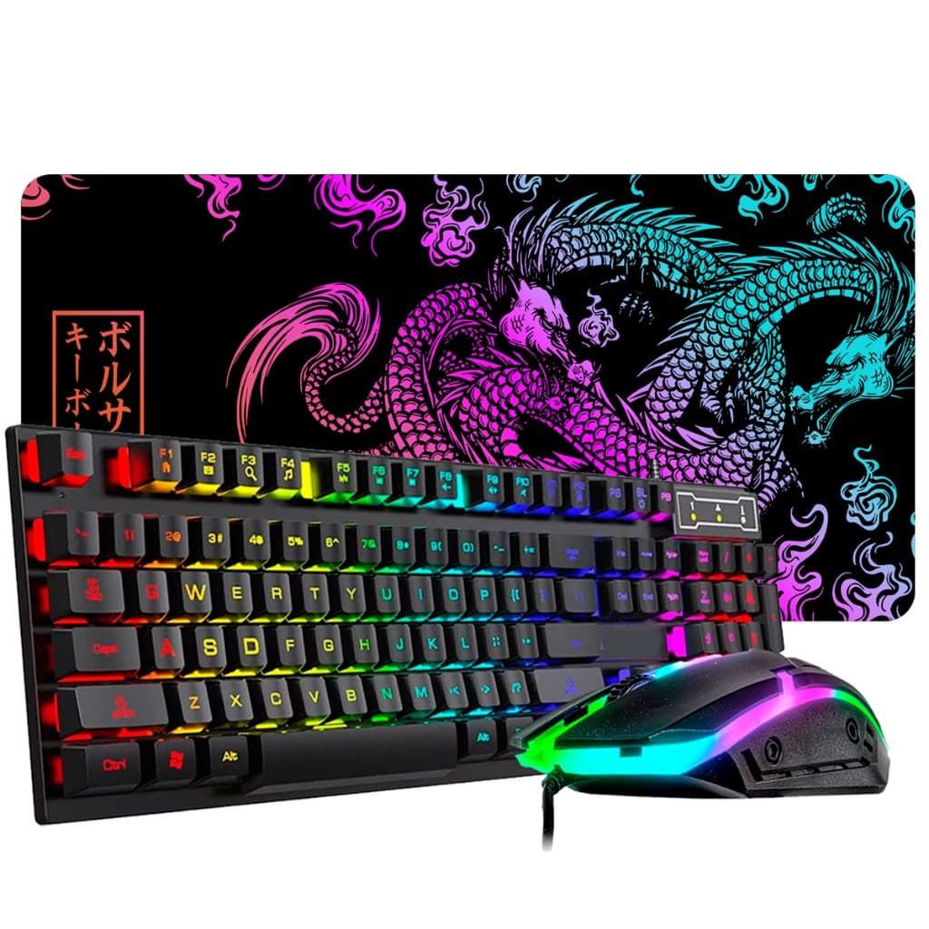 Kit Gamer Traxen Teclado Rgb Semi Mecanico Mouse Led MousePad Grande 60cm x 30Cm x 3MM