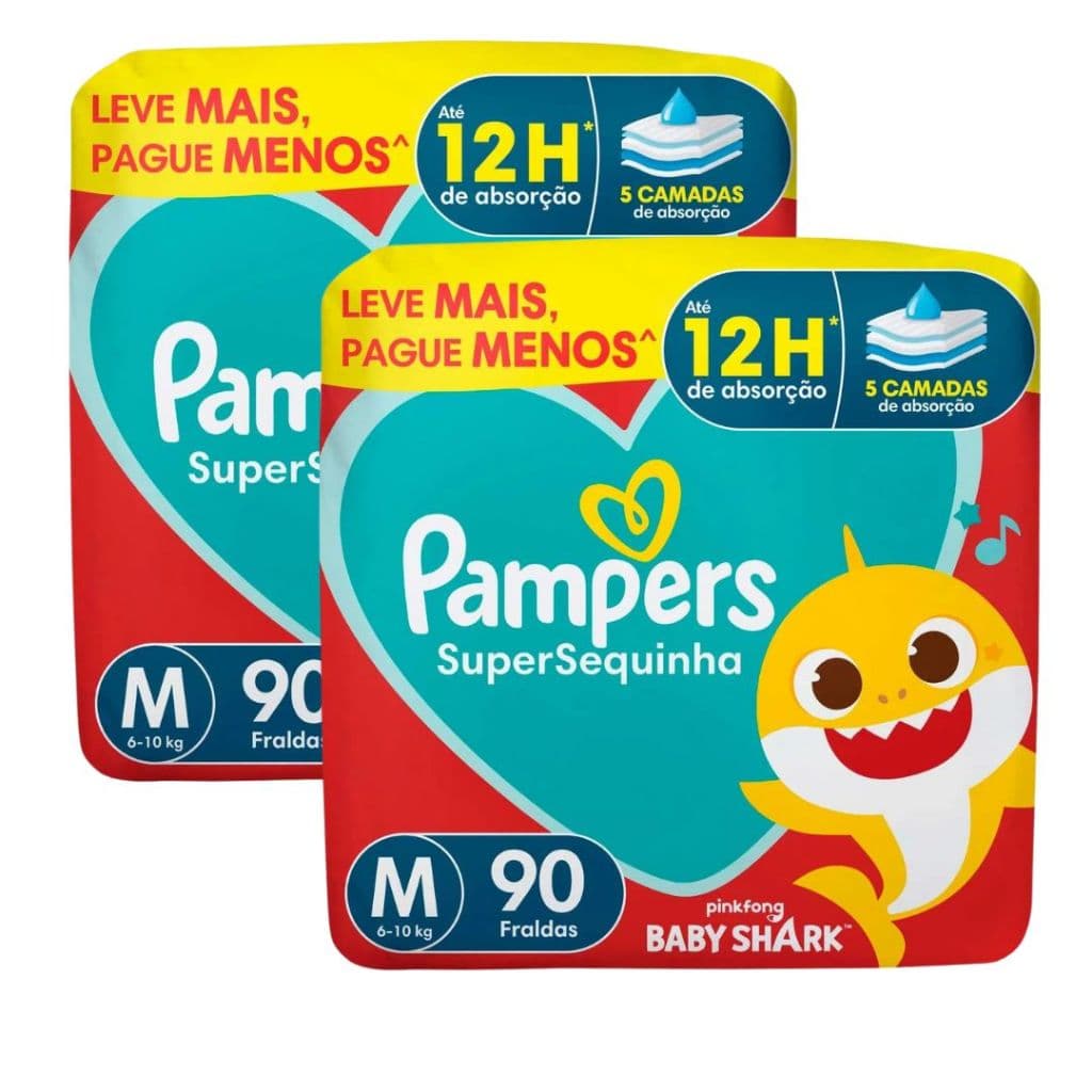 Kit Fraldas Descartáveis Pampers SuperSequinha - Tamanho M 180 unidades