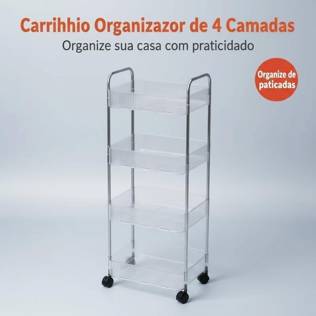 Carrinho Organizador 4 Andares Multiuso com Rodinhas Prateleira Armazenamento para Cozinha Banheiro Sala Resistente