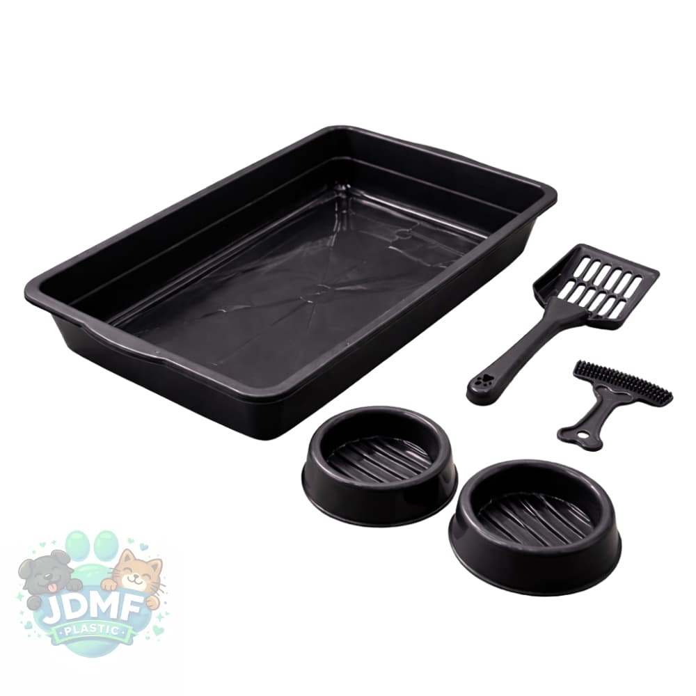 Kit Enxoval Gato Caixa de Areia Plástica Resistente com Pá Comedouro Bebedouro Filhote Adulto 150ml