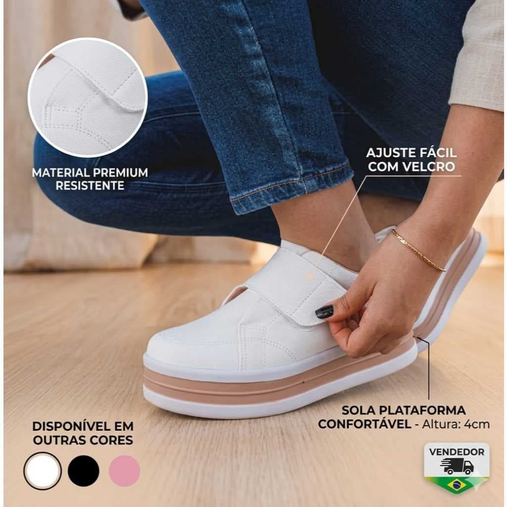 Tênis Branco Feminino Velcro Confortável Leve Casual Dia a Dia Moda 2026