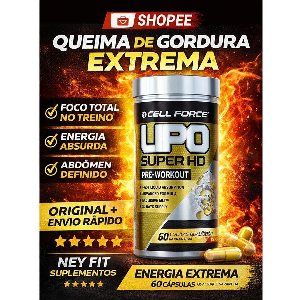 Pré Treino Lipo Super HD Cell Force 60 Caps  Energia, Foco Termogênico com Cafeína e Óleo de Cártamo