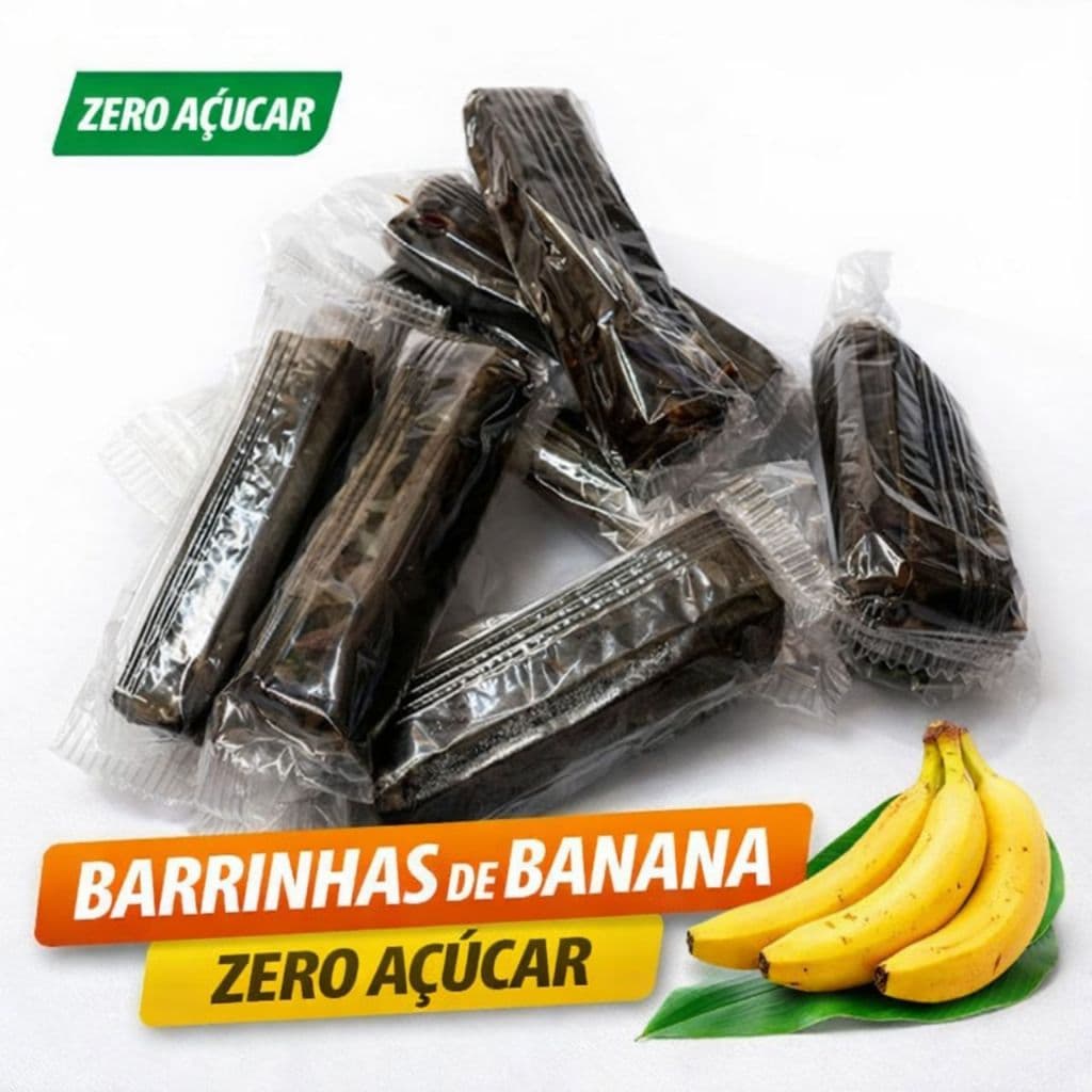 Barrinha de Banana Zero Açúcar Natural | Snack Saudável Sem Conservantes | Energia Natural