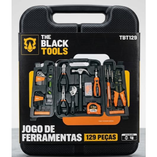 Kit Jogo De Ferramentas 129 Peças Completo Chaves Alicates Maleta Tbt-129 The Black Tools