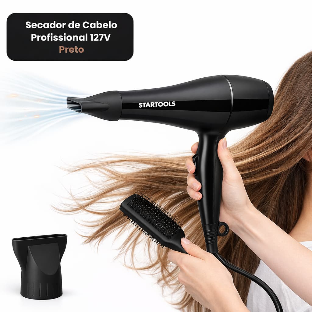 Secador Profissional 1800W Turbo Secagem Rápida Anti Frizz Jato Frio Silencioso Uso Doméstico e Profissional Pronta Entr