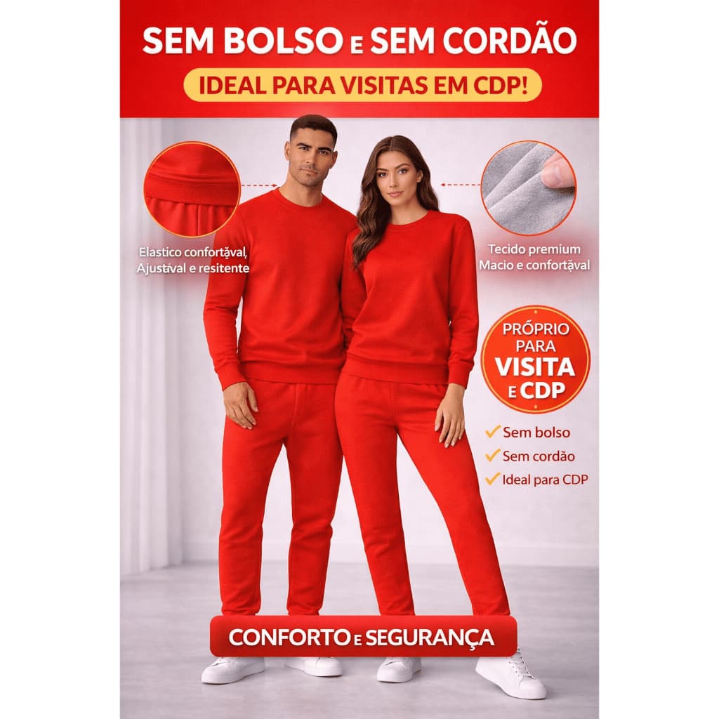 Conjunto Moletom Careca Sem Bolso e Sem Cordão - 1Blusa + 1Calça Jogger Lisa - Cores Variadas