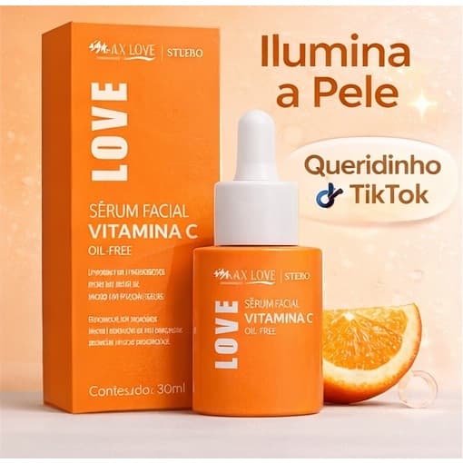 SERUM FACIAL VITAMINA C OIL FREE MAX LOVE 30 ML VITAMNINA C AMINOACIDOS DA BETERRABA ACIDO HIALURONICO VITAMINA E
