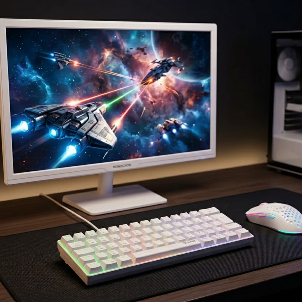Kit Gamer com Monitor 19" Teclado Mecânico LED Mouse Gamer Branco 7.200 DPI RGB Rainbow Premium Bom