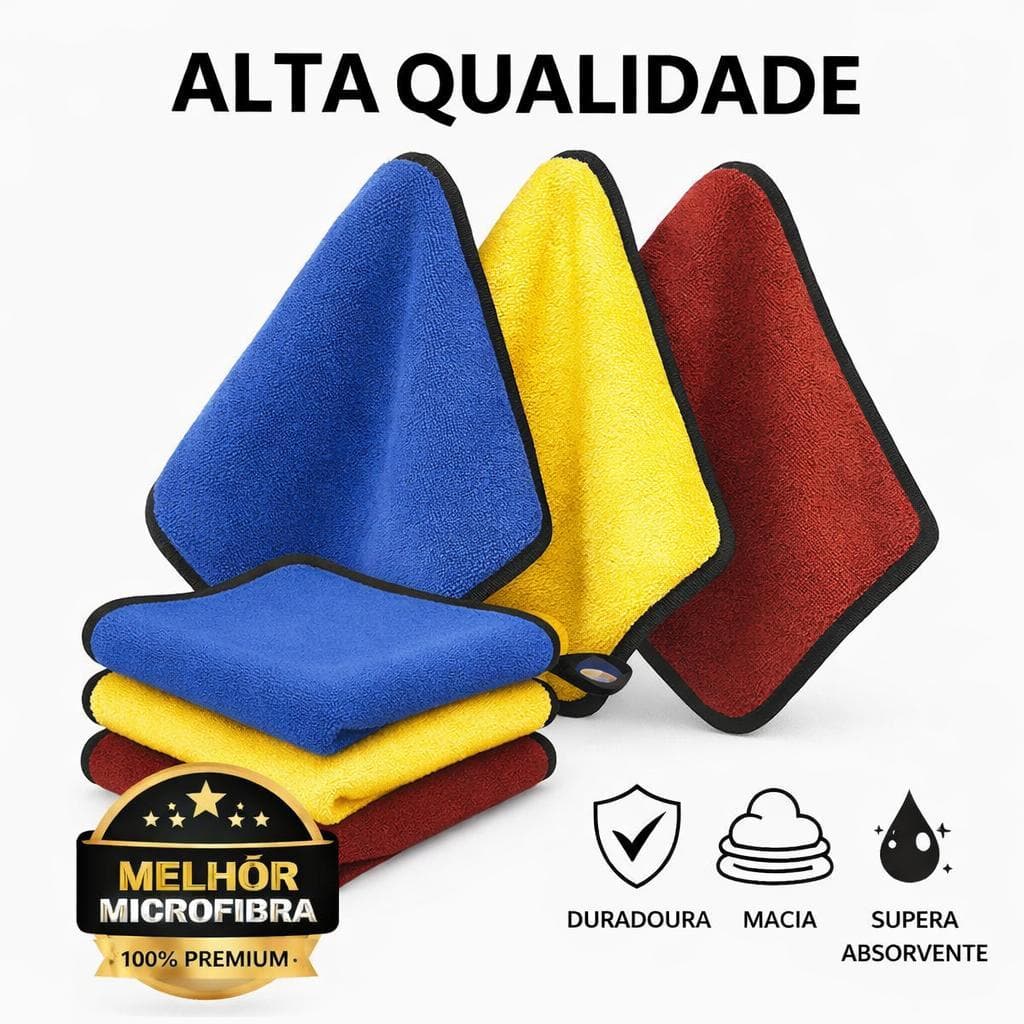 Kit 3 a 15 Panos De Limpeza Microfibra alta absorção Multiuso Grande 30x40cm Limpa Carro Vidro Prato Pia Cozinha Janelas
