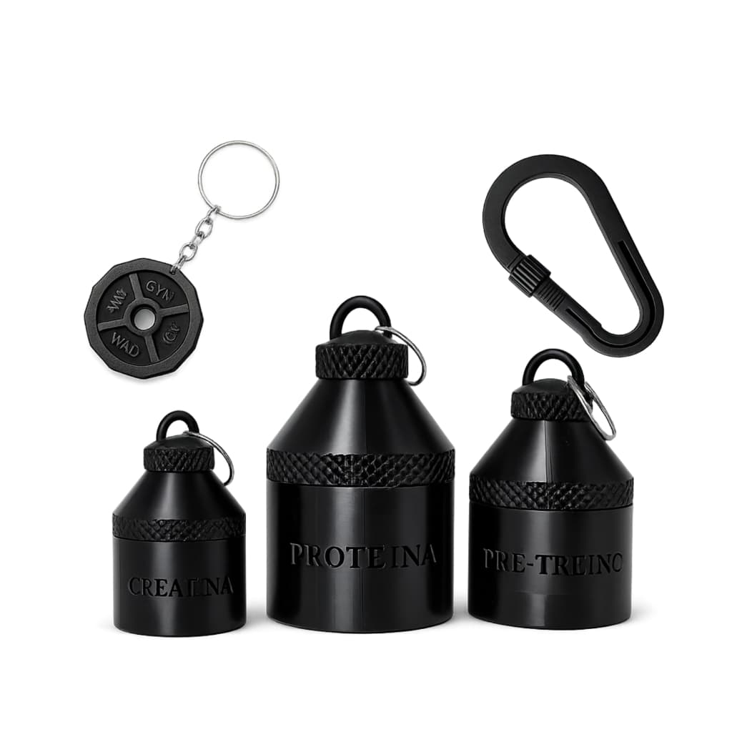 Porta Suplementos Whey Creatina Pré Treino Chaveiro Portátil Dosador Academia