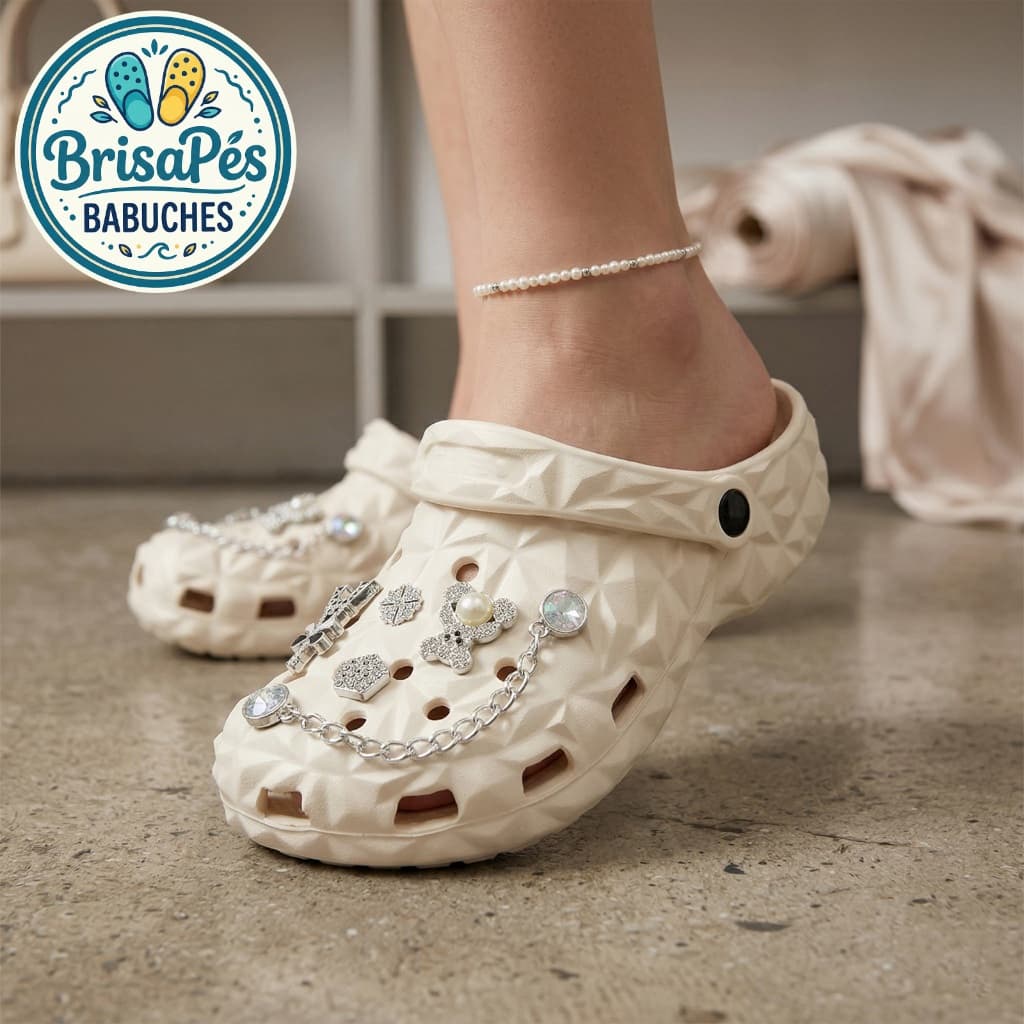 Babuche EVA Casual Leve Confortável Antiderrapante com Acessórios Elegantes Textura Diamante 3D