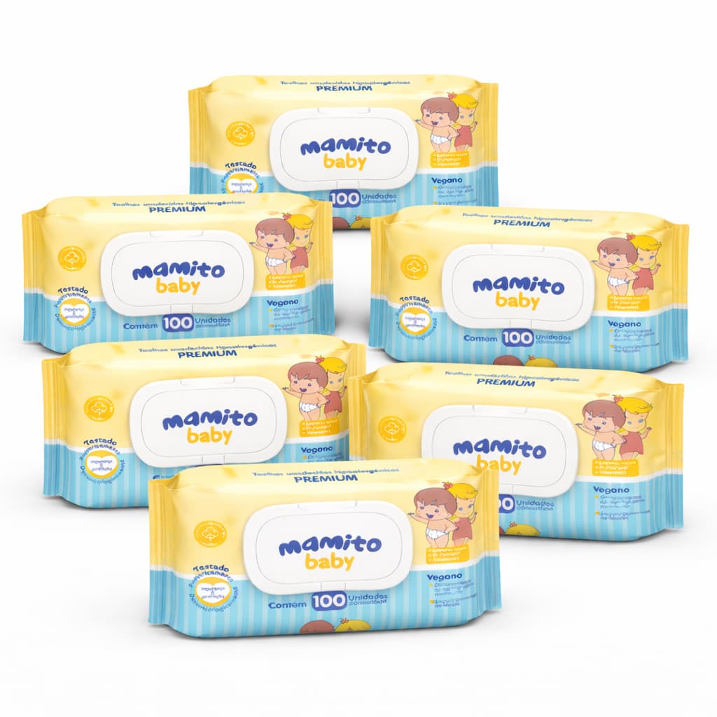 Lenço Umedecido Mamito Baby 100 Folhas Hipoalergênico (6 pacotes)