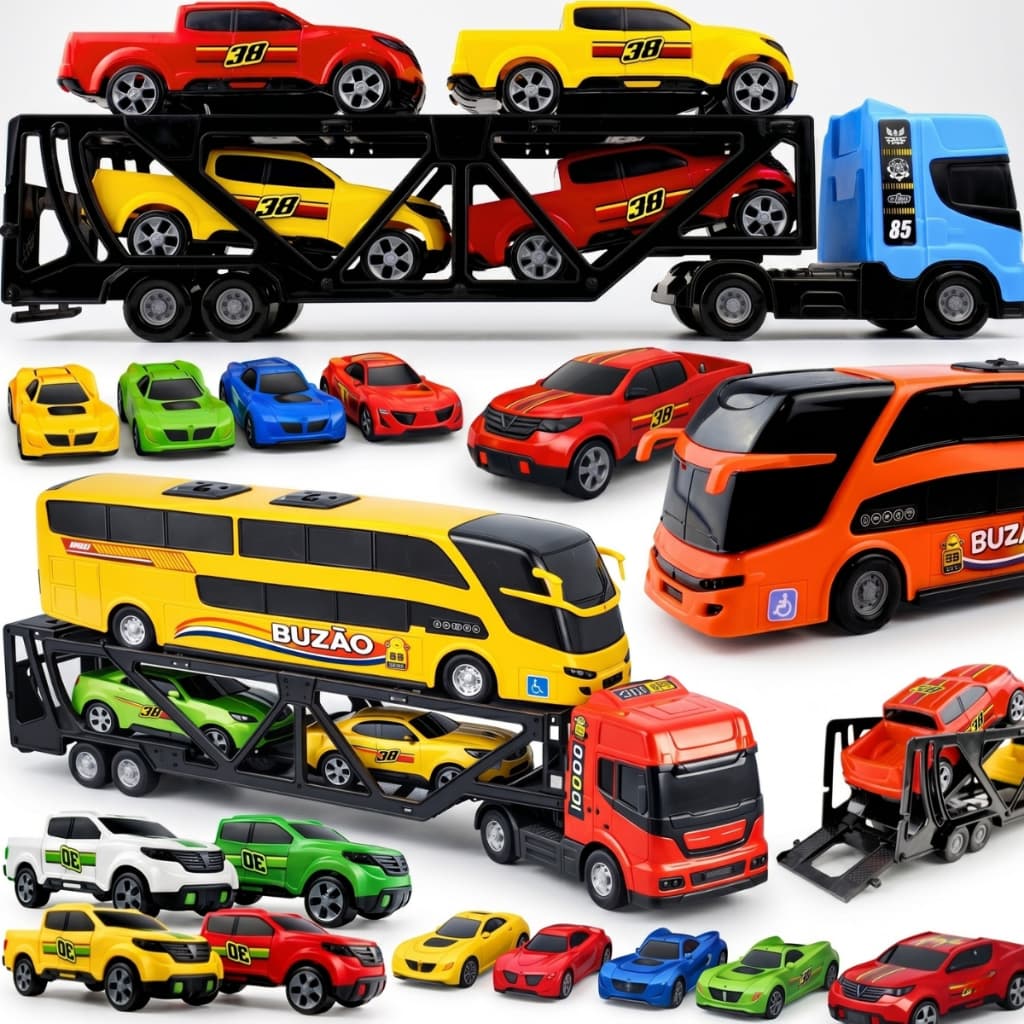 Kit Carrinho Brinquedo Caminhão Cegonha Ônibus Miniatura Presente Menino Infantil Completo Veículos