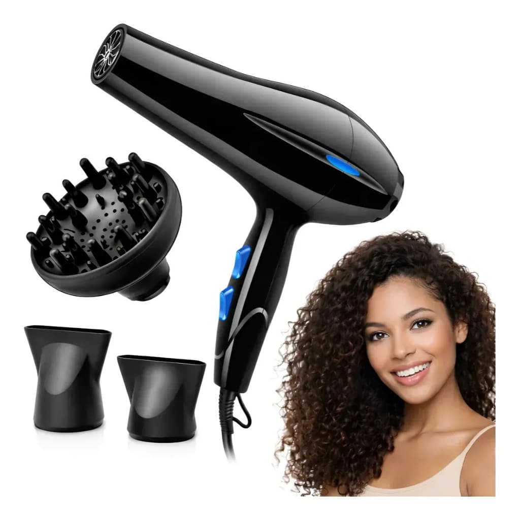 Secador de Cabelo Profissional com Difusor para Cachos – Alta Potência, Secagem Rápida, Controle de Temperatura
