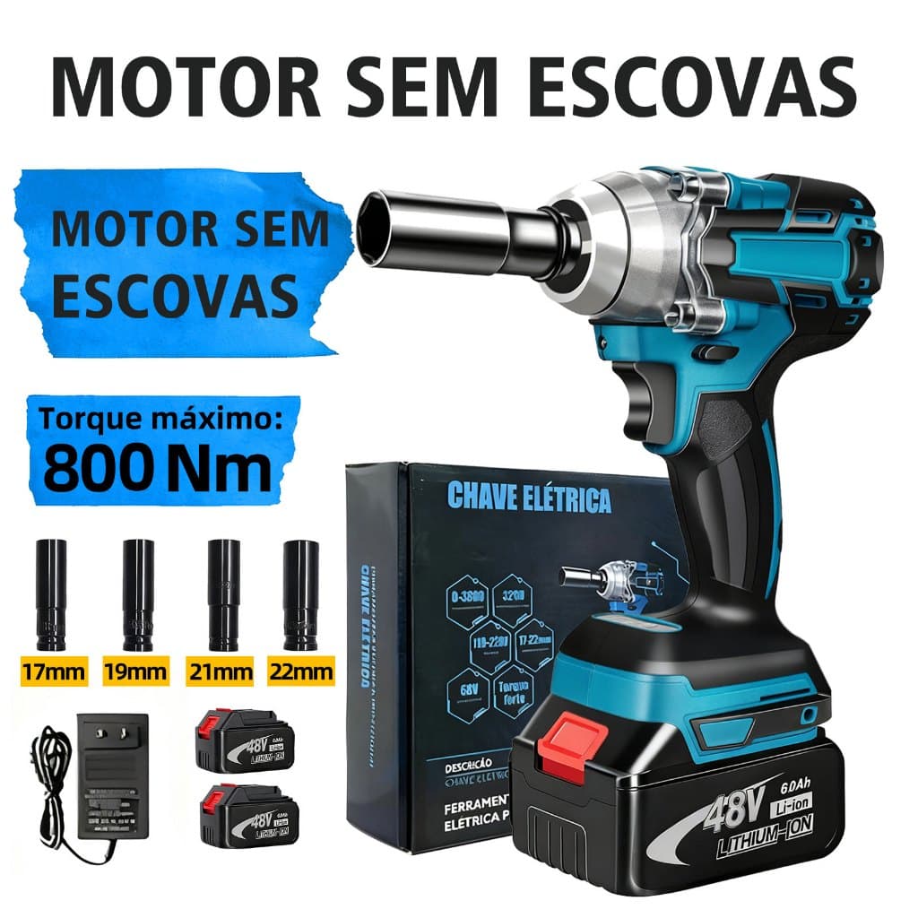 Chave elétrica sem fio com 2 baterias Chave De Impacto Parafusadeira Furadeira de torque sem escova