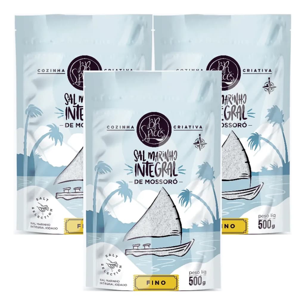 Kit 3 Sal Marinho 500g Fino Integral Mossoró Br Spices Natural
