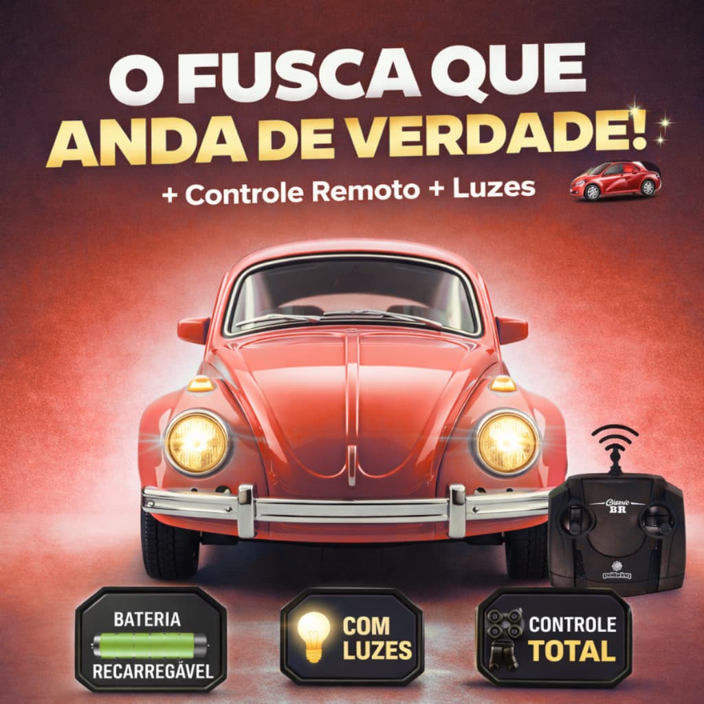Carro Controle Remoto Fusca Clássico 22cm Brinquedo Infantil Carrinho