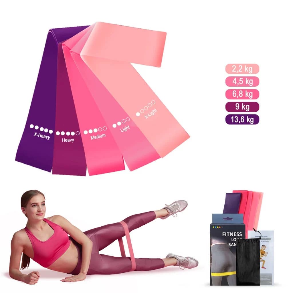 Kit 5 Faixas Elásticas de Resistência Fitness para Treino Yoga Pilates Treino Academia Musculação