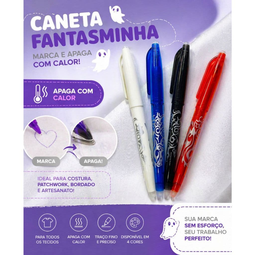 Caneta Fantasminha Alfaiate Apaga com Calor Para Tecido Costura Patchwork Artesanato
