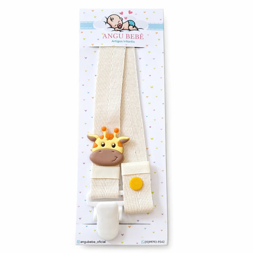 Prendedor De Chupeta Infantil Personalizado Bebê Girafa Bege Suporte Para Chupeta Angu Bebê