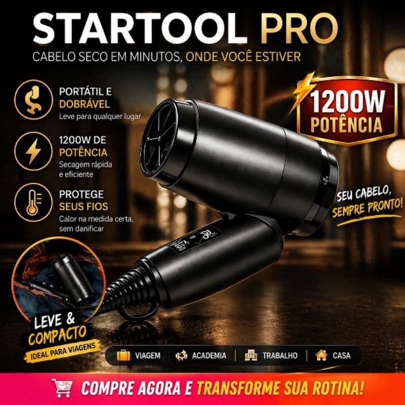 Secador de Cabelo Profissional Portátil Bivolt 1200W Dobrável Compacto Potente